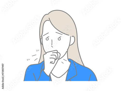 イラスト　女性　咳　手