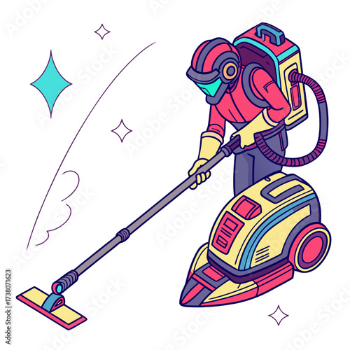 Futuristic robot vacuum cleaner with colorful design