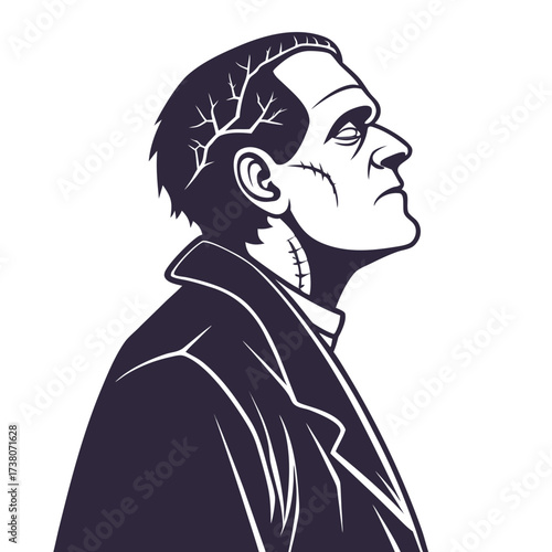 Frankenstein Monster Silhouette Profile Dark Purple