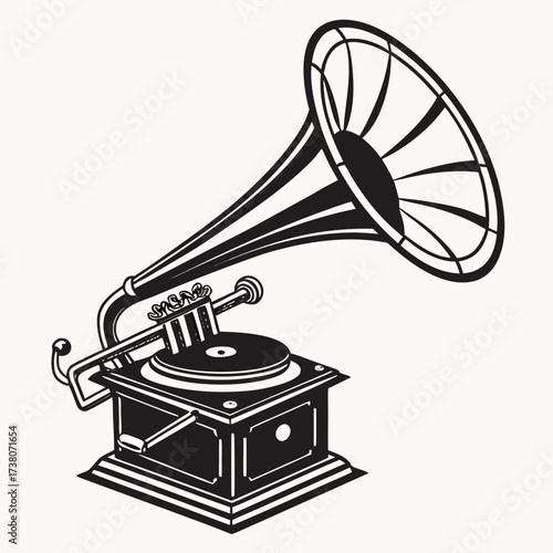 Illustration of a gramophone in black and white