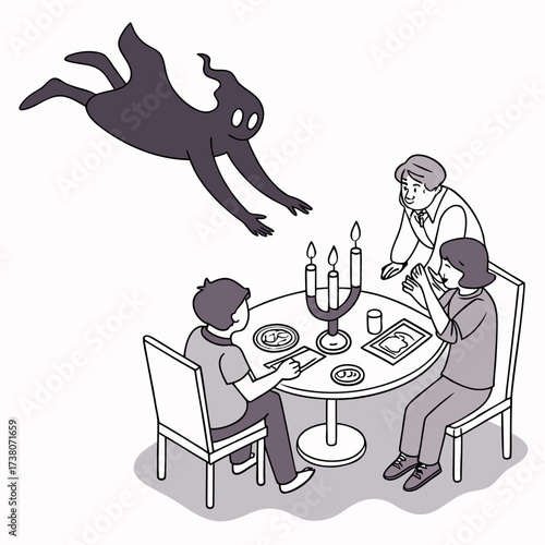 Ghost interrupts family dinner with candles table