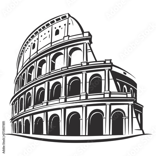 Vector illustration of the colosseum in black and white