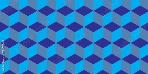 Blue 3d modeling cubes Illustration decoration seamless white material pattern square design.	