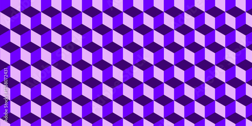 Purple 3d modeling cubes Illustration decoration seamless white material pattern square design.	