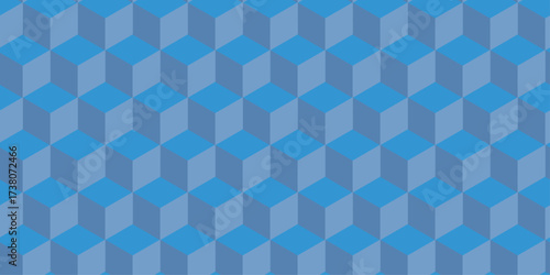 Blue 3d modeling cubes Illustration decoration seamless white material pattern square design.	