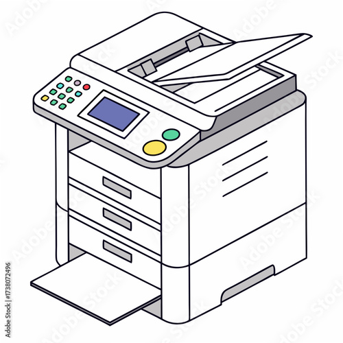 Isometric office copier with colorful buttons printer