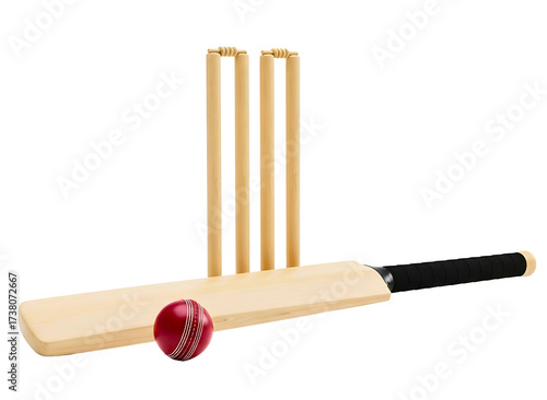 Wallpaper Mural Cricket set with bat, ball and wickets isolated on white background Torontodigital.ca