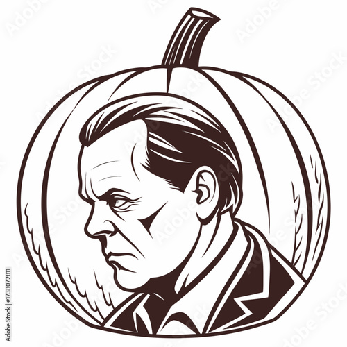 Man in Suit Carved into Pumpkin Outline carving