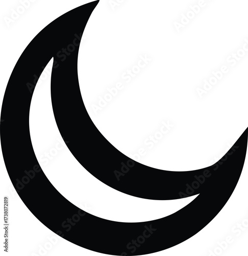 Simple black crescent moon symbol for night sky celestial body and lunar phases designs