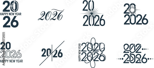 Collection of stylish typographic designs celebrating the arrival of the New Year 2026