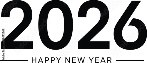 Bold graphic text '2026' celebrates the upcoming new year with a festive message
