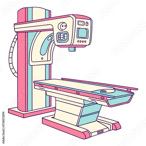 Medical scanner machine with pink blue and cream colors