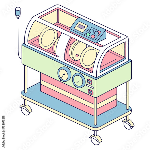 Pastel colored medical incubator on wheels hospital