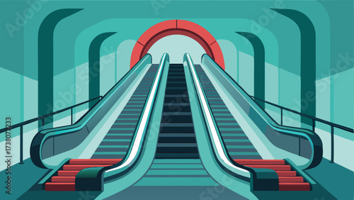 A modern escalator leading to an underground subway platform.