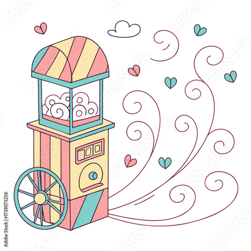 Pastel cotton candy cart with swirling hearts and clouds