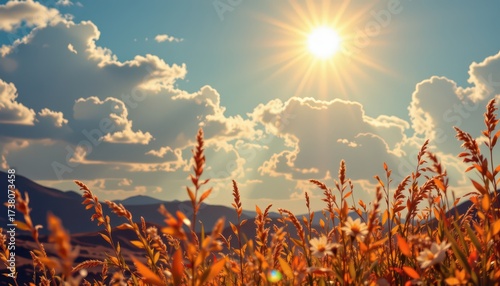 Wallpaper Mural Sunshine Over Wild Grassland and Distant Mountains Torontodigital.ca