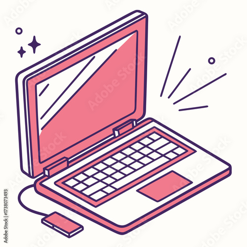 Pink and purple vector laptop with glowing screen computer