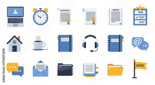 Set of business and office related icons for productivity and organization.