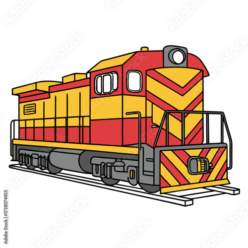 Red and yellow diesel locomotive on tracks train engine