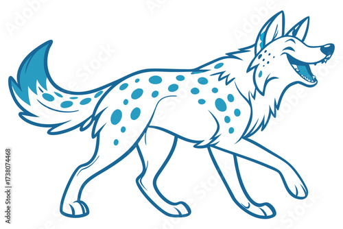 Cartoon Dog Walking Cute Happy Canine Character With Blue Spots Design