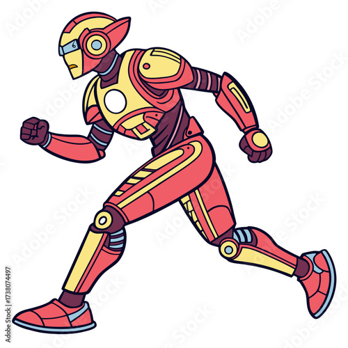 Red and yellow humanoid robot running forward android