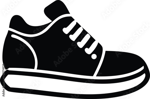 Stylized black sneaker icon silhouette for fashion and athletic footwear designs