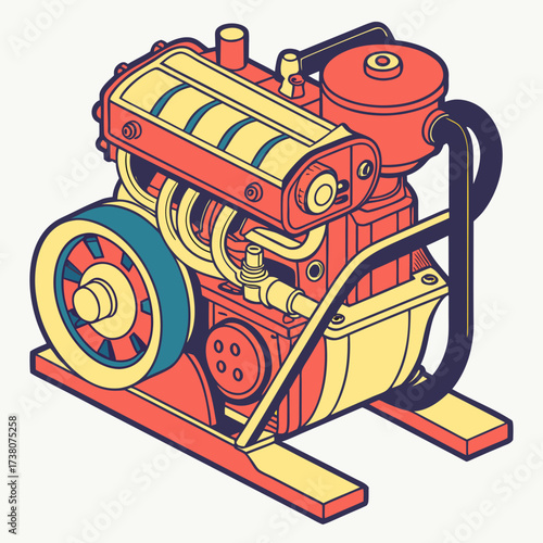 Red yellow and blue engine machine illustration motor