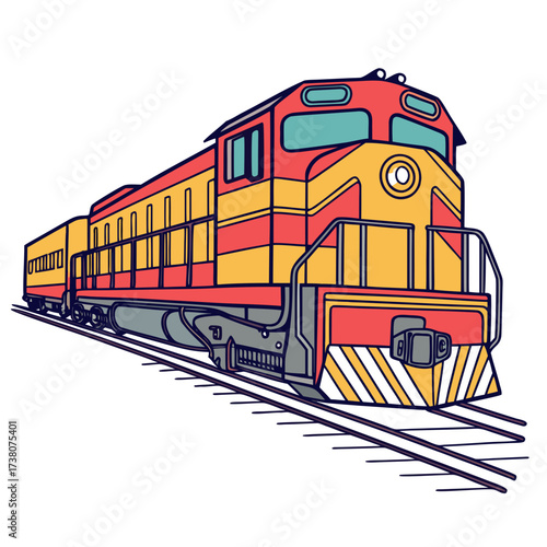Red yellow diesel train engine vector graphic locomotive