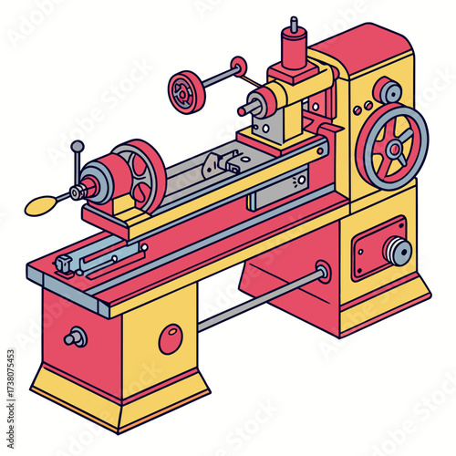 Red yellow industrial lathe machine vector metalworking