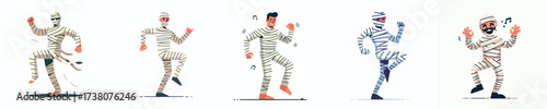 vector of a man in a mummy costume dancing at a Halloween celebration