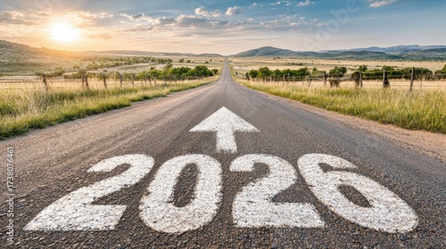 Wallpaper Mural Road leading to 2026 during sunset with mountains in the background and a clear sky showcasing a bright future ahead Torontodigital.ca