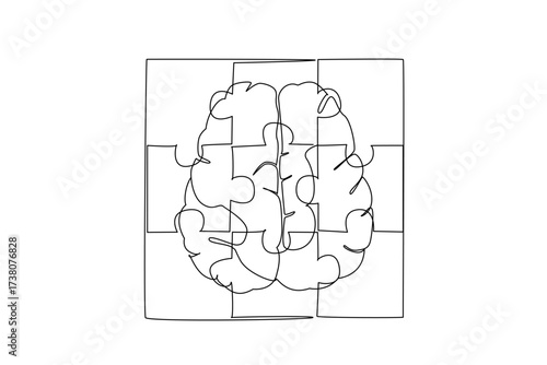 Single one line drawing the middle piece forms a top view of the brain. A very chronic mental disorder. Confusion in thinking. World Schizophrenia Day. Continuous line design graphic illustration