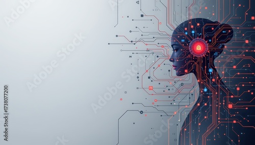 Wallpaper Mural Digital Human Head with Lock Icon and Circuitry Torontodigital.ca