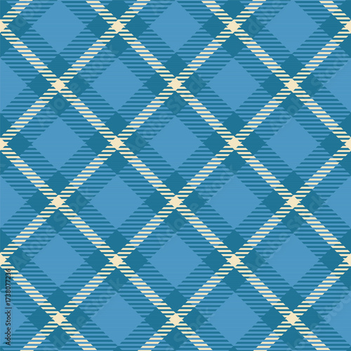 Blue seamless plaid tartan pattern, colorful natural fabric swatch, textile, geometric background