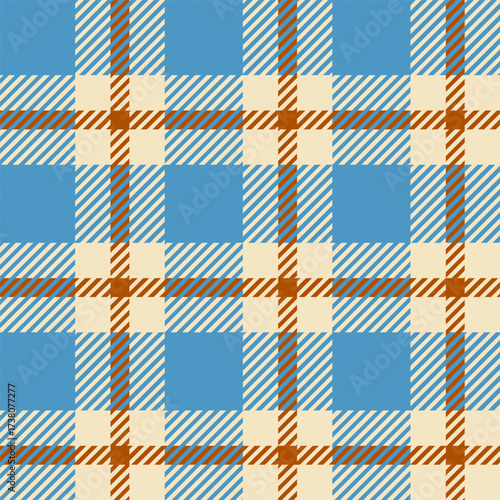 Blue seamless plaid tartan pattern, colorful natural fabric swatch, textile, geometric background