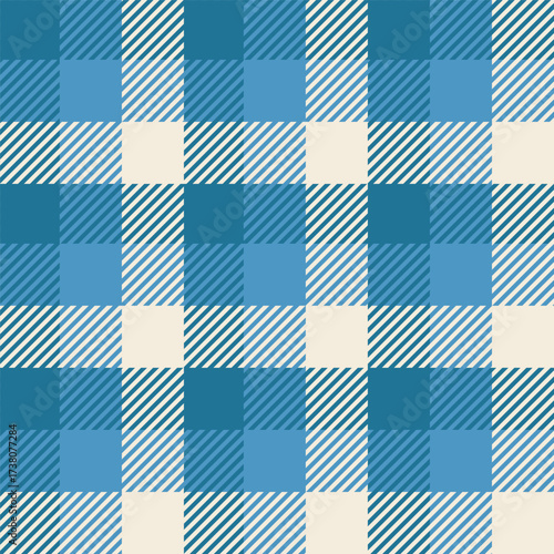 Blue seamless plaid tartan pattern, colorful natural fabric swatch, textile, geometric background