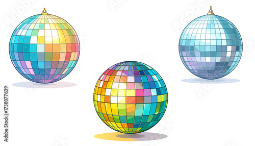 set cartoon vector illustration of disco ball on a white background