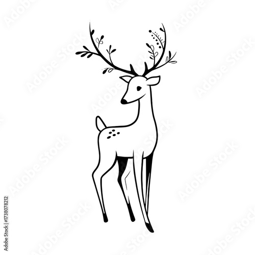 Roe Deer. Roe Deer simple black and white line art vector logo