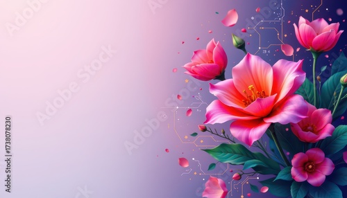 Wallpaper Mural Elegant Floral Bouquet with Digital Abstract Background Torontodigital.ca