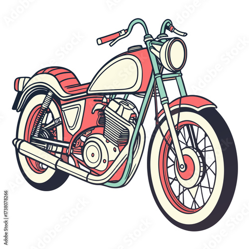 Vintage motorcycle engine and parts vector illustration
