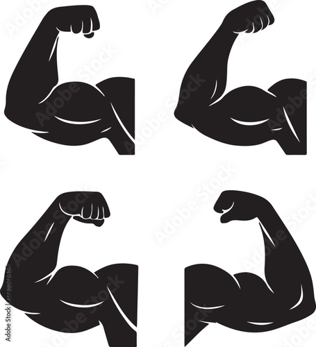 set of black silhouettes of yoga poses in a white background