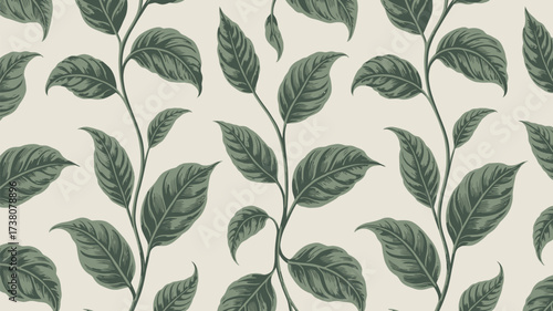 Elegant botanical pattern with lush foliage, perfect for adding a touch of nature's charm to your designs and capturing a timeless, sophisticated aesthetic