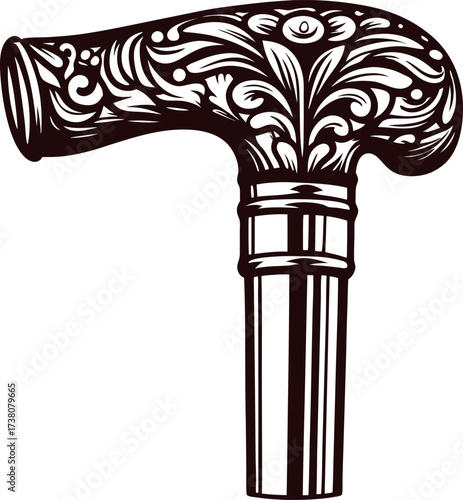Intricate vintage pipe illustration with ornate floral engraving on white background