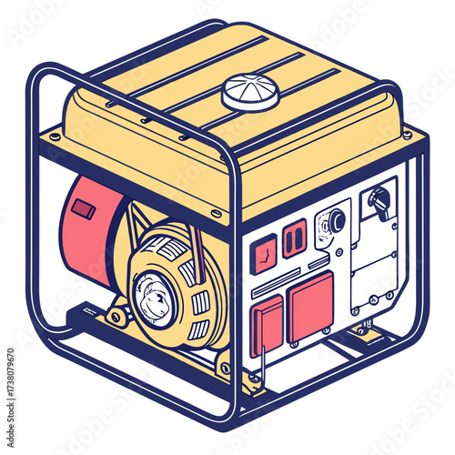 Yellow and red diesel generator vector illustration