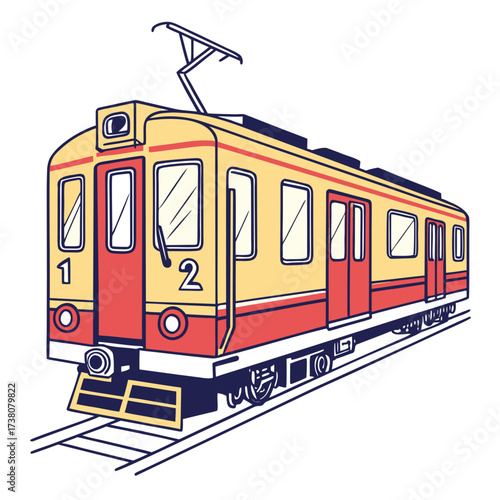 Yellow and red subway train engine on tracks vector