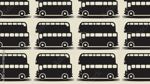 Nostalgic London double decker bus pattern, classic travel design, transportation background for travel agency or tourism branding, vintage vibes