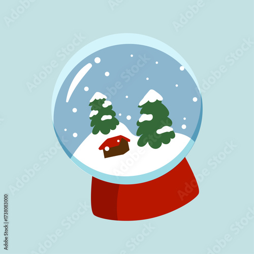 Charming Snow Globe Scene with Cozy Cabin and Evergreen Trees, Perfect for Winter Holidays
