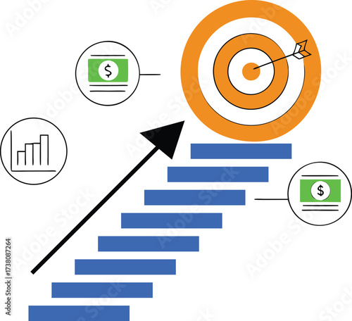 Business Growth Strategy with Target and Financial Success Illustration