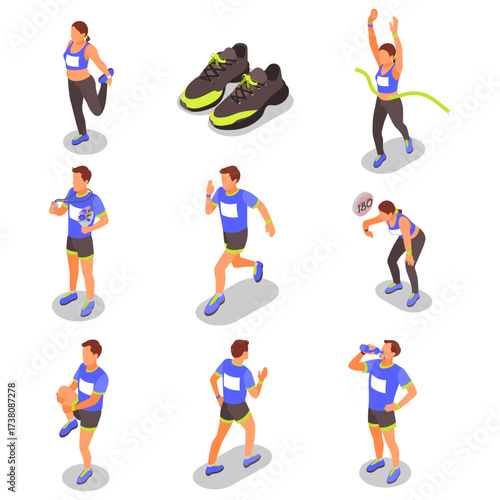 Active lifestyle isometric vector illustrations of people engaged in various fitness activities