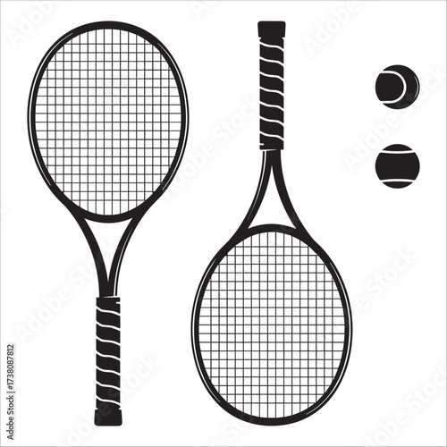 Tennis Racket And Ball Silhouette Icon Design